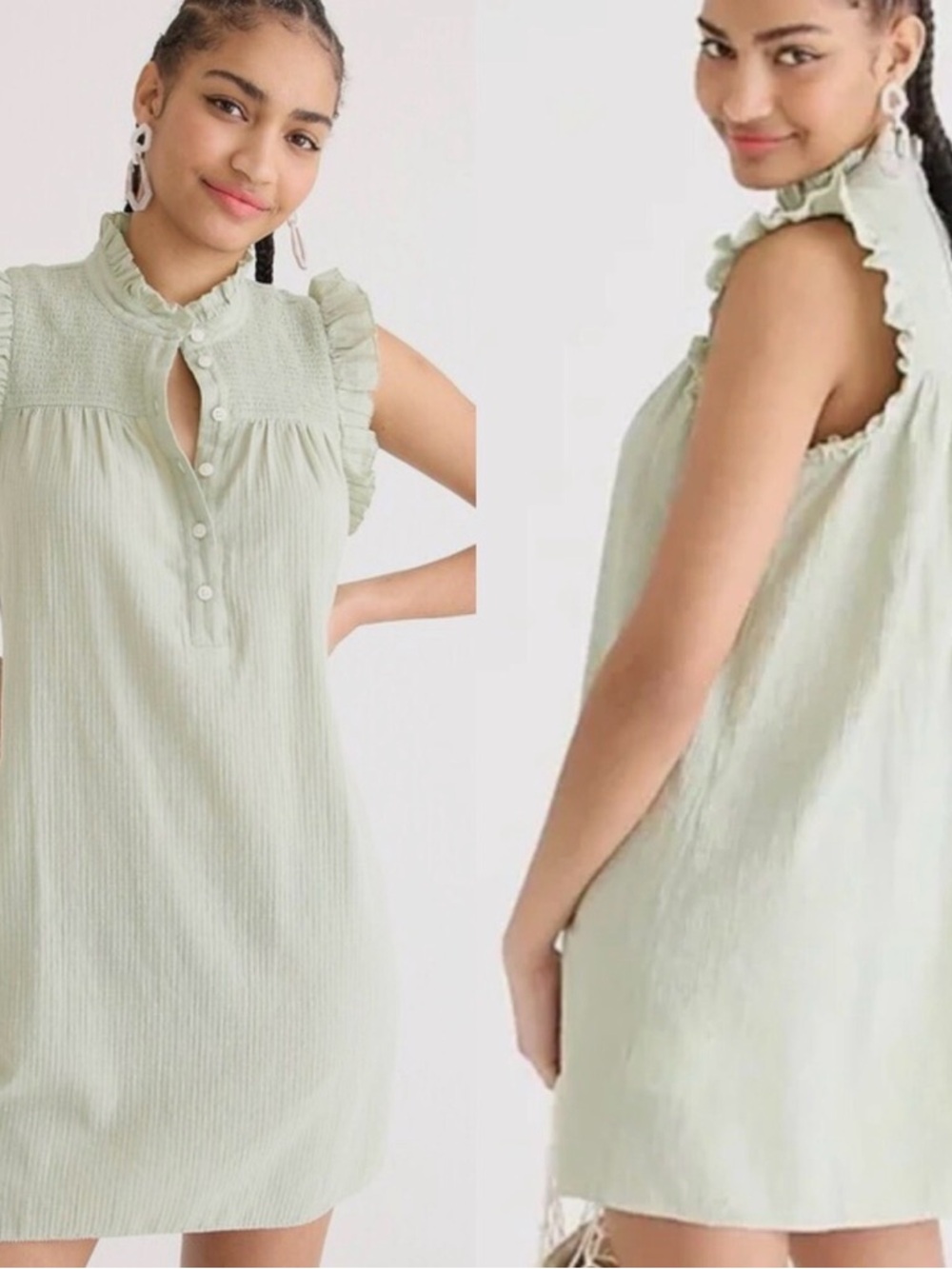 J. Crew Light Sage Ruffle-Trim Gauze Mini Dress